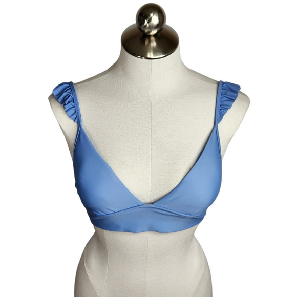 Aerie Triangle Ruffle Strap Bikini Swim Top‎ Womens XS Blue - Picture 2 of 9